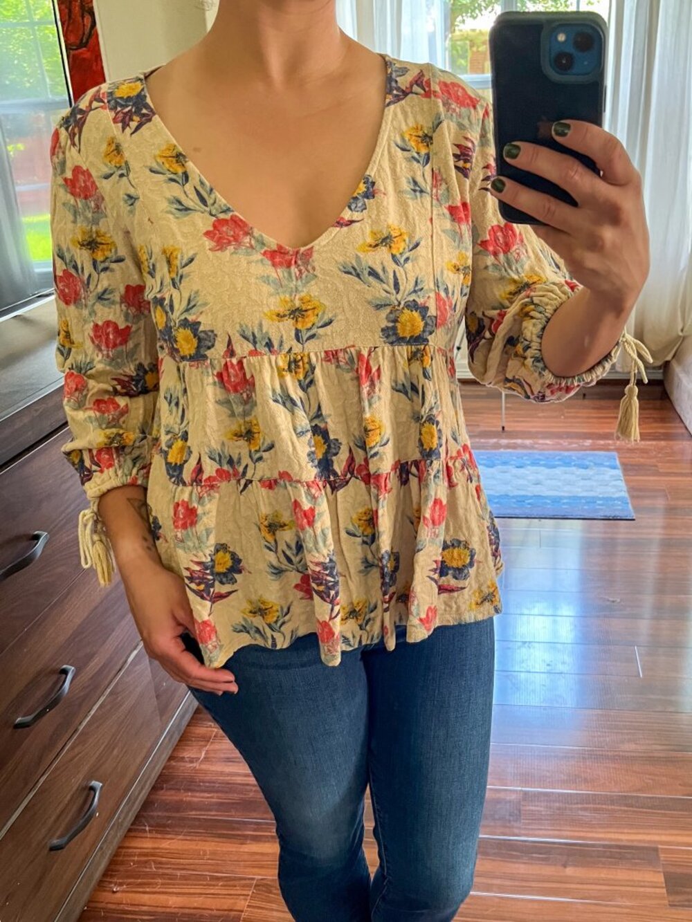 Lucky Brand Brown and Floral Tiered Top